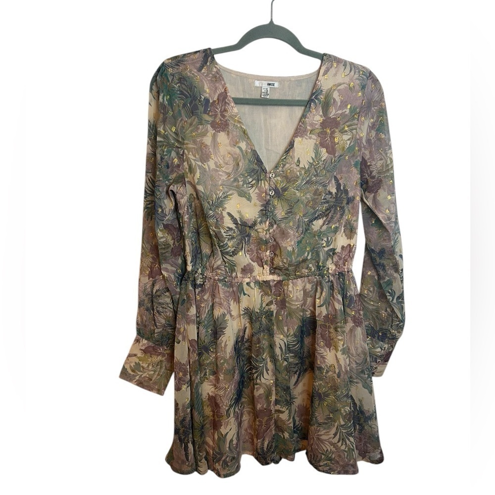 Amuse Society Tropical Floral Metallic V-Neck Dress